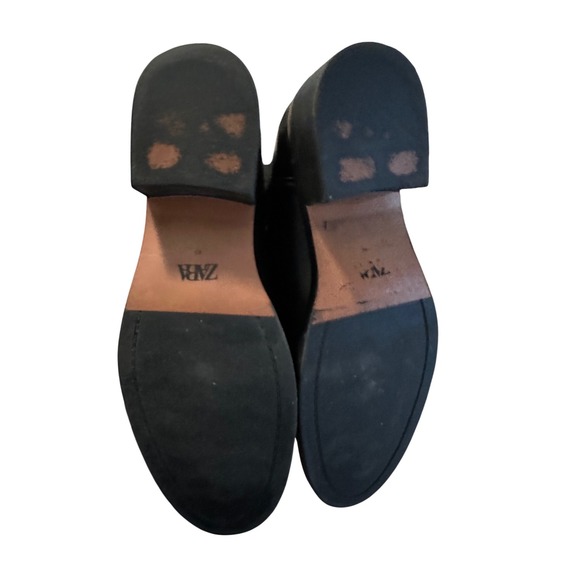 ZARA Black Leather Chelsea Boots Gold Accent Block Heel Women Size 40 - Picture 9 of 9